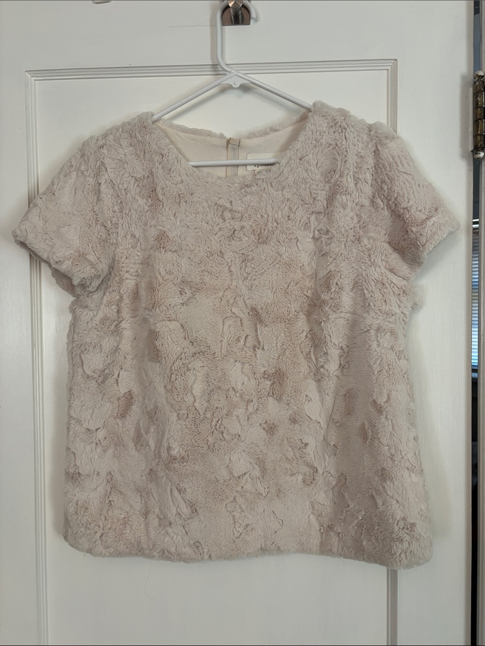 Anthropologie Short-Sleeve Faux Fur Top - Cream